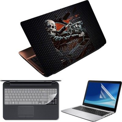 FineArts 3 in 1 Laptop Skin Decal Vinyl Pack 15.6 inch with Screen Guard and Silicone Keyboard Protector - Printed Skeleton Driver Combo Set(Multicolor)
