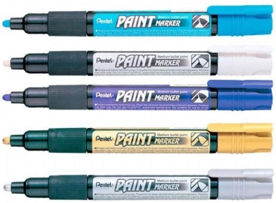 PENTEL MMP20 Paint Marker(Set of 5, Violet, Sky Blue, Gold, Silver, White)