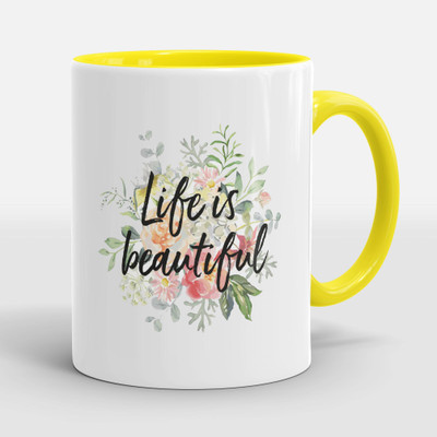 Sublikraft Life is Beautiful Printed Ceramic Coffee Mug(330 ml)