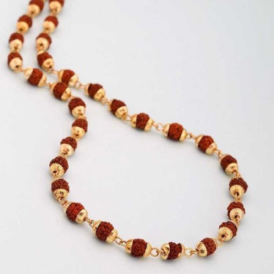 Green Spiritual Religious Jewelllary Rudraksh Mala 5 Mukhi Rudraksh 8MM (36 Beads) Brass, Wood Chain