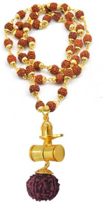 Green Spiritual Rudraksh Mala 5 Mukhi Rudraksh 8MM (108 Beads) Gold-plated Plated Brass, Wood Chain