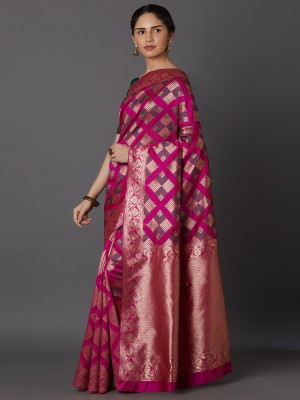 KULNAARI Woven Kasavu Silk Blend Saree(Purple)