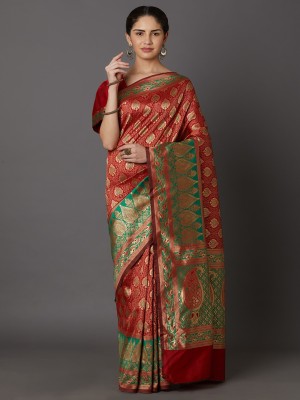 sotoni Self Design, Paisley, Woven Banarasi Silk Blend, Jacquard Saree(Maroon)