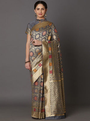Hemovia Woven Banarasi Jacquard, Art Silk Saree(Grey)
