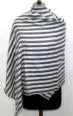 Cashmera Wool Striped Women Shawl(Black, White, Grey)