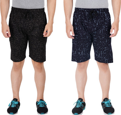FEEL TRACK Printed Men Black, Dark Blue Regular Shorts