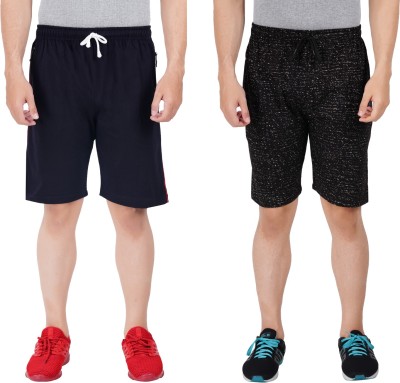 FEEL TRACK Solid, Printed Men Dark Blue, Black Regular Shorts