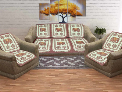 SkyKross Cotton 3+2 Seater Sofa Abstract Cover(Pack of 6 Brown)