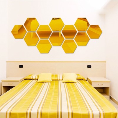 wall1ders 120 cm 12 Hexagon Gold (Each Piece Size 10.5 cm x 12 cm) 3d acrylic mirror wall stickers, acrylic wall sticker, Acrylic Stickers. Self Adhesive Sticker(Pack of 12)