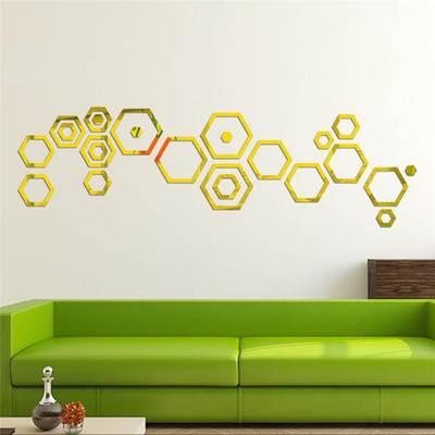 wall1ders 100 cm Wall1ders 3D Acrylic 3D Mirror Home & Office 24 piece hexagon shape golden (Pack of 24) Self Adhesive Sticker(Pack of 24)