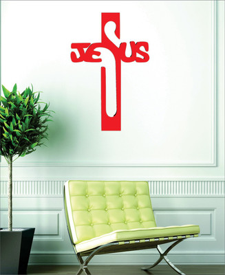 wall1ders 60 cm 3D Acrylic Jesus cross red (pack of 1) Self Adhesive Sticker(Pack of 1)