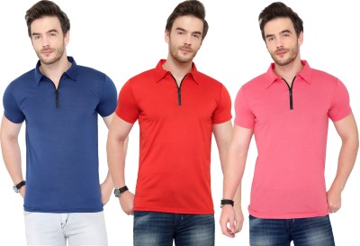 Adorbs Solid Men Polo Neck Red, Blue, Pink T-Shirt