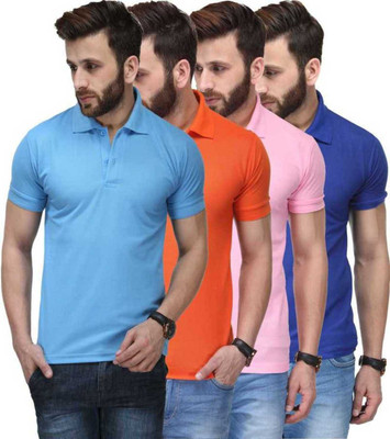 T.N.X Solid Men Polo Neck Multicolor T-Shirt