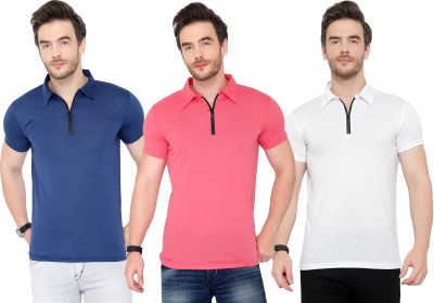 Adorbs Solid Men Polo Neck White, Blue, Pink T-Shirt