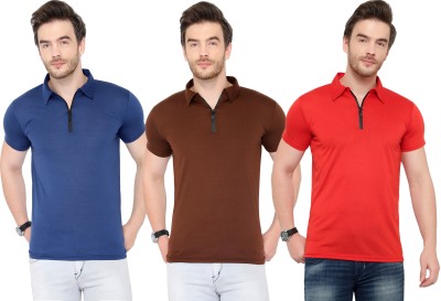 Adorbs Solid Men Polo Neck Dark Blue, Red, Brown T-Shirt