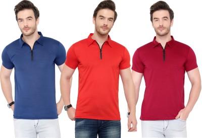 Adorbs Solid Men Polo Neck Red, Blue T-Shirt