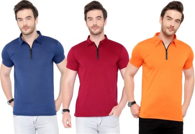 Tivy Solid Men Polo Neck Dark Blue, Maroon, Orange T-Shirt