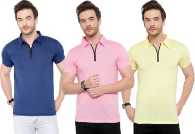 Tivy Solid Men Polo Neck Blue, Pink, Yellow T-Shirt