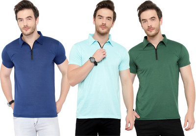 Adorbs Solid Men Polo Neck Green, Blue T-Shirt