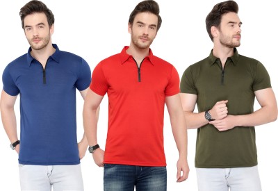 Adorbs Solid Men Polo Neck Dark Green, Red, Blue T-Shirt