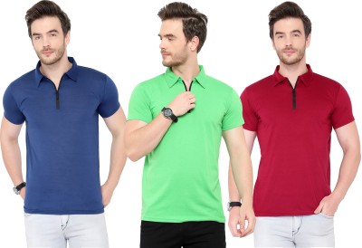 Adorbs Solid Men Polo Neck Dark Blue, Green, Maroon T-Shirt