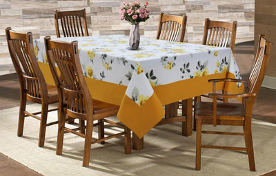 AIRWILL Cotton 6 Seater Floral Table Cover(Yellow)