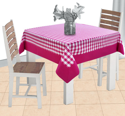 AIRWILL Cotton 2 Seater Checkered Table Cover(Pink)