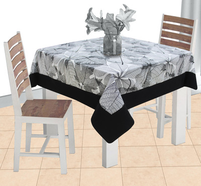 AIRWILL Cotton 2 Seater Floral Table Cover(Black)