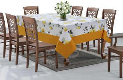 AIRWILL Cotton 8 Seater Floral Table Cover(Yellow)