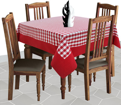 AIRWILL Checkered 4 Seater Table Cover(Red, Cotton)