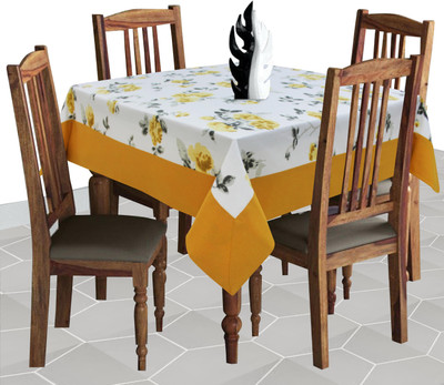 AIRWILL Cotton 4 Seater Floral Table Cover(Yellow)