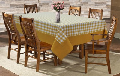 AIRWILL Checkered 6 Seater Table Cover(Yellow, Cotton)