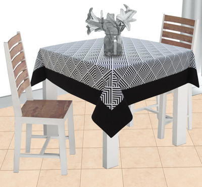 AIRWILL Cotton 2 Seater Geometric Table Cover(Black)