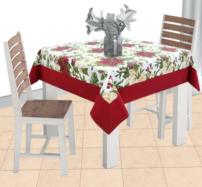AIRWILL Cotton 2 Seater Floral Table Cover(Maroon)
