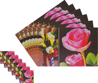Glassiano Rectangular Pack of 12 Table Placemat(Pink, Black, Polyester)