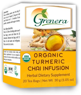 Grenera Organic Turmeric Chai Infusion Unflavoured Herbal Infusion Tea Bags Box(20 Bags)