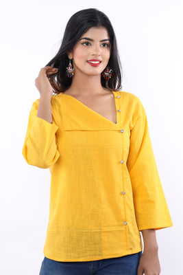 DhanNath Casual 3/4 Sleeve Solid Women Yellow Top