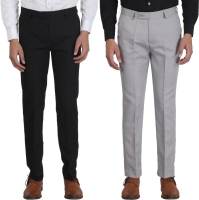 febulous Regular Fit Men Black, Grey Trousers