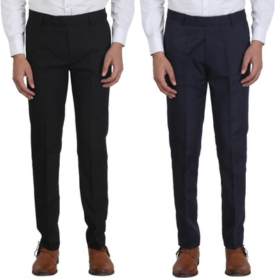 ROY Regular Fit Men Black, Blue Trousers