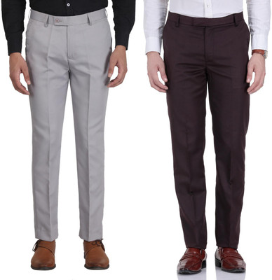 ROY Regular Fit Men Brown, Grey Trousers
