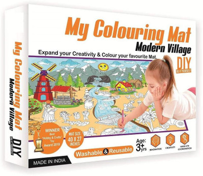 PEZYOX My Colouring Modern Village MAT for Kids Reusable and Washable