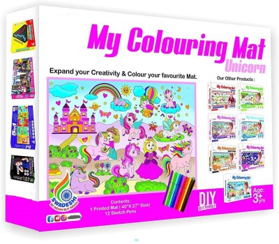 PEZYOX Premium Quality My Colouring MAT for Kids Reusable and Washable. Big MAT for Colouring. MAT Size(40 INCHES X 27 INCHES) (Unicorn Theme)