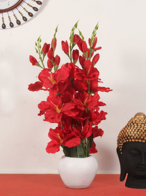 Flipkart Perfect Homes Artificial Flowers with White Pot for Home Décor and Gifting Red Orchids Artificial Flower  with Pot(22 inch, Pack of 1, Flower Bunch)