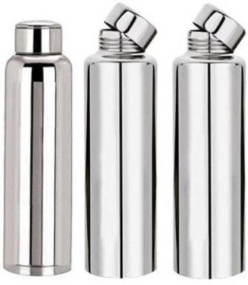 Aquasleri Stainless Steel Fridge Water bottle 1000ml (Set of 3) steel silver 1 litre 1000 ml Bottle(Pack of 3, Silver, Steel)