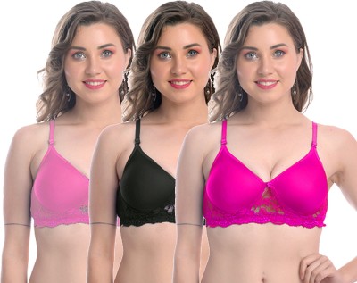 StyFun T-Shirt Padded Bras Women Push-up Lightly Padded Bra(Black, Pink, Pink)