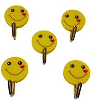 Dms Retail Multipurpose Round Smiley Hooks For Wall Self Adhesive Hooks Load Capacity Upto 1 Kg Hook 1(Pack of 5)