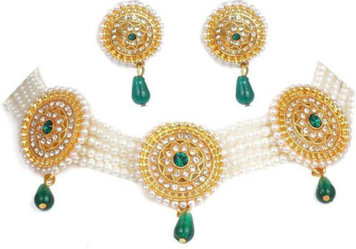 NIKYANKA Brass Gold-plated Gold, Green Jewellery Set(Pack of 1)