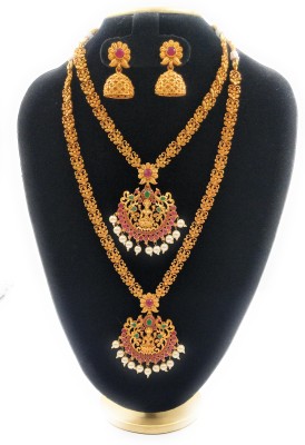 PBM CREATIONS Metal, Copper Gold-plated Gold, Multicolor, Pink, Green, Red Jewellery Set(Pack of 1)
