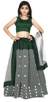 Integrity Girls Lehenga Choli Ethnic Wear Embroidered Lehenga, Choli and Dupatta Set(Green, Pack of 1)