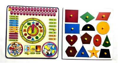 PETERS PENCE LEARNING CALENDER CLOCK WITH GEOMETRY 14 shaped puzzled BOARD COMBO(Multicolor)